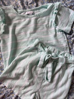 btween Mint and Light Pink Striped Short Sleeve Set